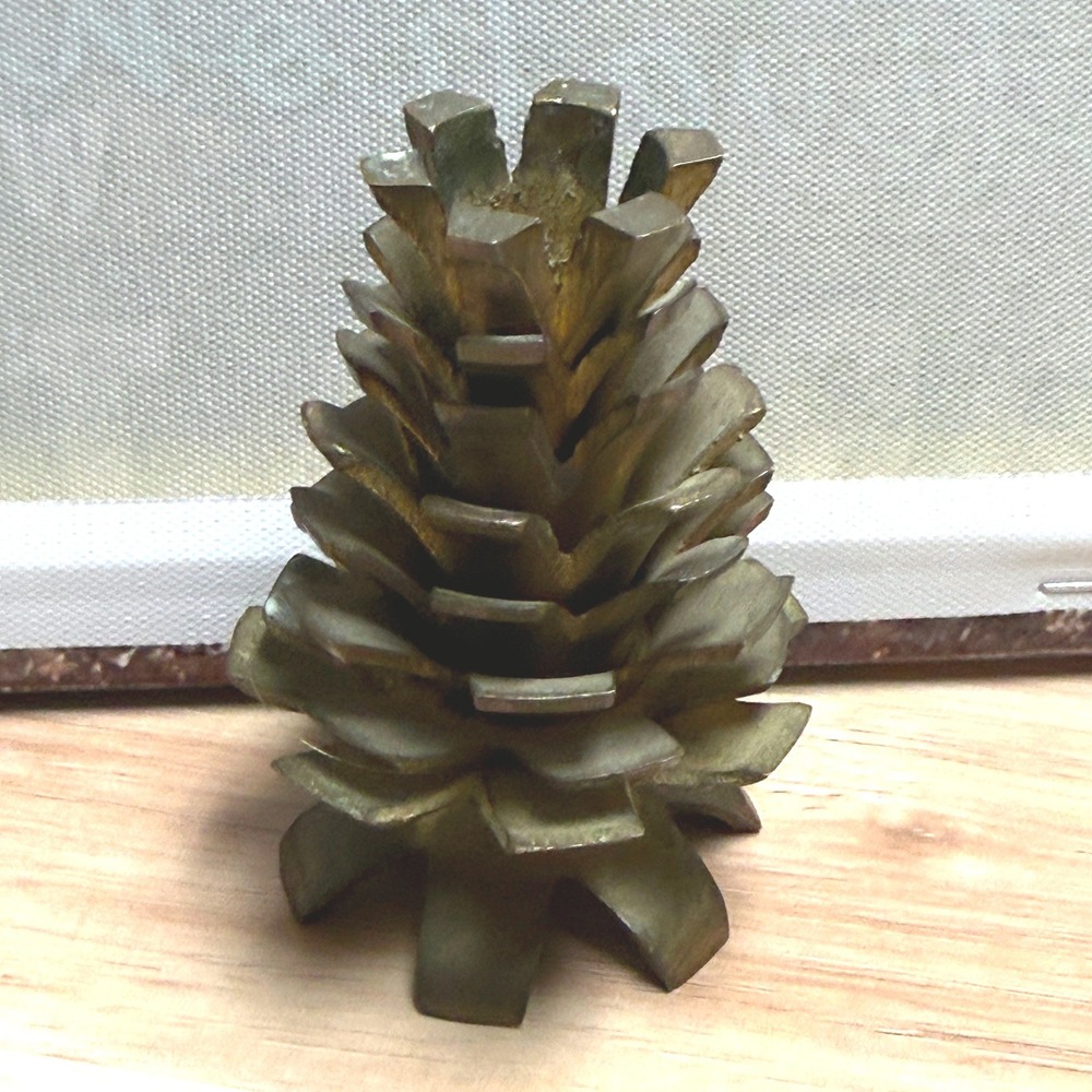 Vintage Solid Brass Pinecone Figurine Heavy Metal Nature Decor Candle Holder